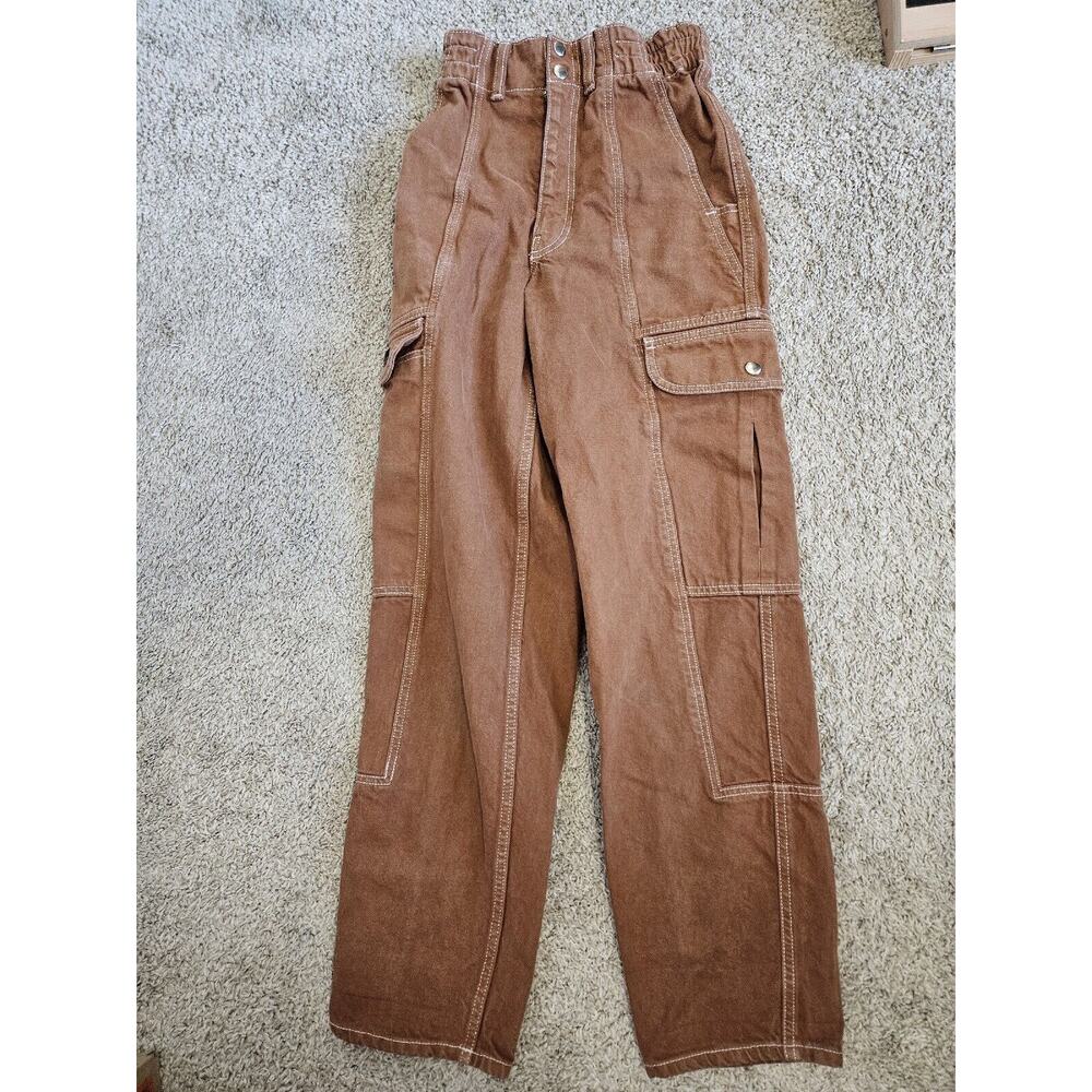 BDG Relaxed Skate Jean Brown Cargo Pants High Waisted Size 24Elastic Waist Cuff